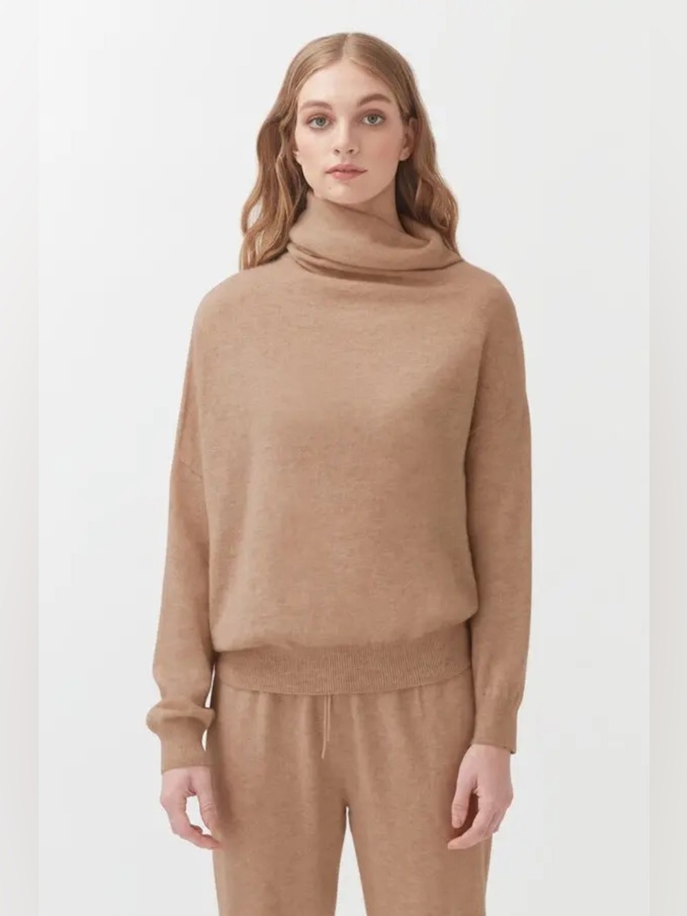 Cuyana Cashmere Turtleneck Sweater Camel Brown Relaxed Fit Medium